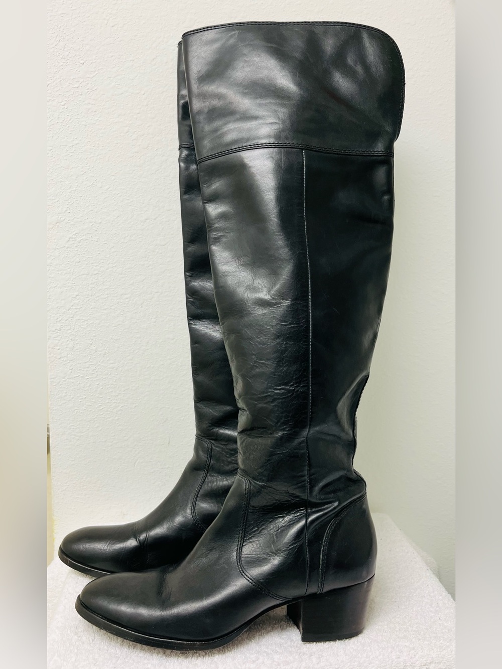 Frye Clara Over the Knee Women’s Black Leather Boots Side Zip Size 10